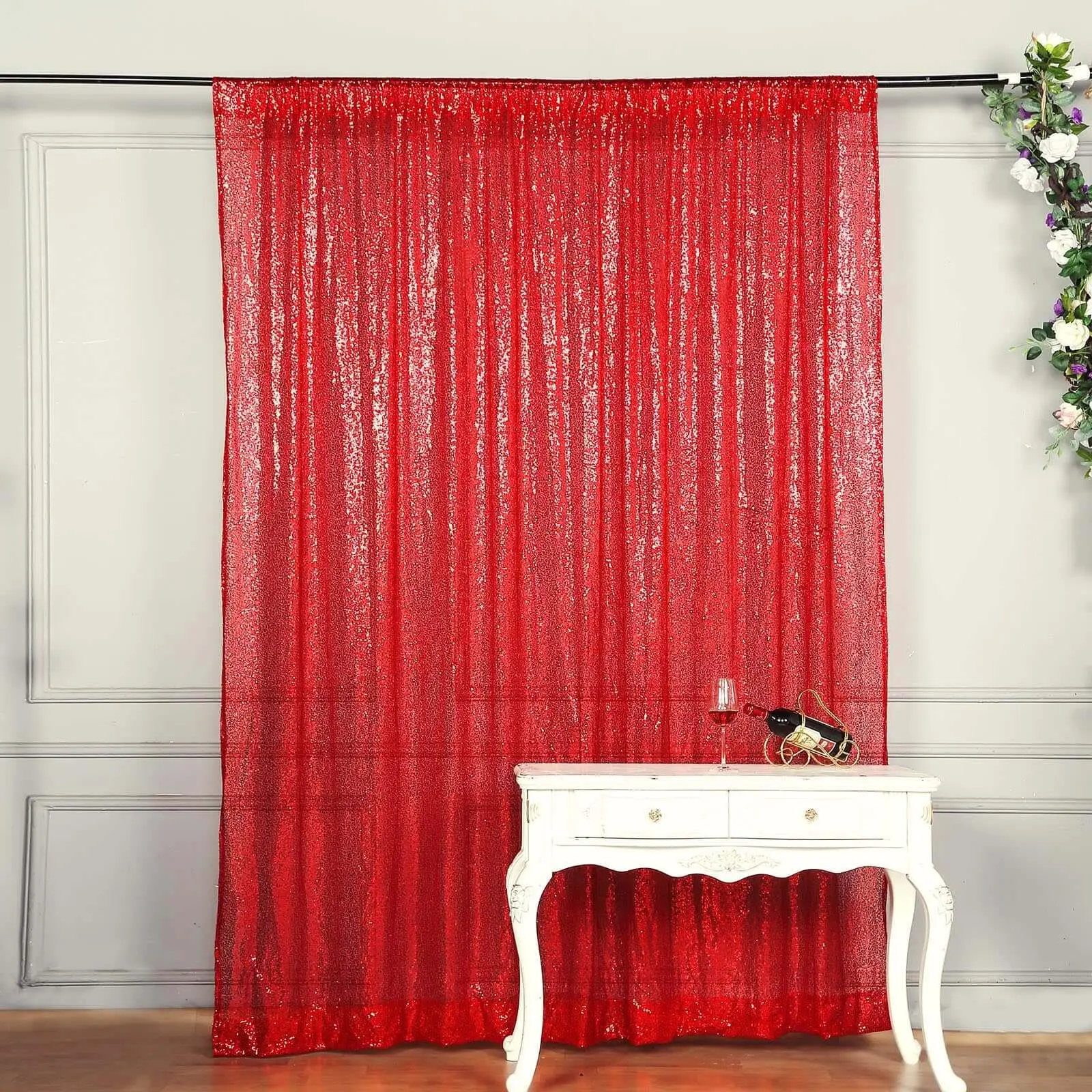 Red Sequin Backdrop Drape Curtain - 8ftx8ft Single Panel Shimmer Wall, Indoor Wall Decor, Party Decorations, Photo Booth Event Divider