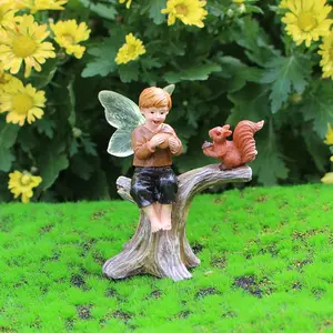 Squirrel & Flower Fairy Garden Decoration, 1 Box Cute Resin Crafts, Creative Garden Bonsai Decoration, Home Ornaments
