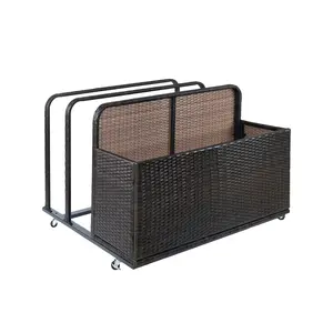 Double Layer PE Rattan Poolside Float Storage Rack – Outdoor Organizer Basket with Rolling Wheels – Storage Caddy for Pool Floats, Noodles, Towels, Toys, Cushions & Accessories