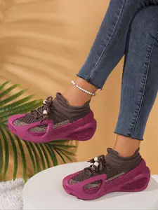 Women's New Fall Soft Sole Flyknit Lightweight Knitted Running Shoes, Breathable Casual Coconut Sneakers, Fashion Height Increasing Sports Leisure Shoes