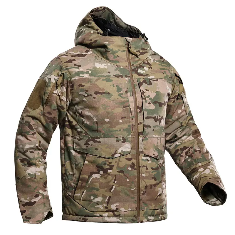 Men's Outdoor Cargo Jacket, Tactical Camouflage Style, Water Repellent Windproof Shell with Adjustable Cuffs & Linen Lining for Winter Patrol, M