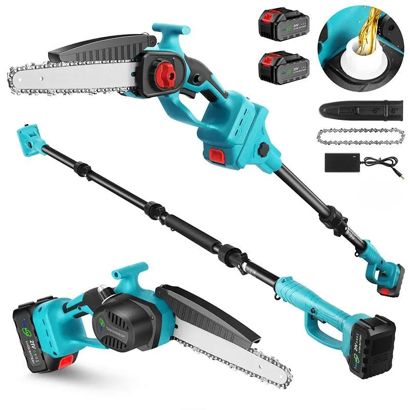 2-in-1 Cordless Telescopic Pole Saw & Mini Chainsaw, 8-Inch Brushless Tree Trimmer for Tree Pruning & Branches, 14FT Reach, 1200W Power, Auto Oil System, 2×21V Batteries
