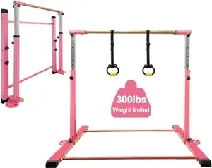 Gymnastics Bar for  Girls Ages 3-15 with Ring for  Indoor  Equipment- Steady Steel Construction, Anti-Slip, Easy to Assemble, 3' to 5' Adjustable Height