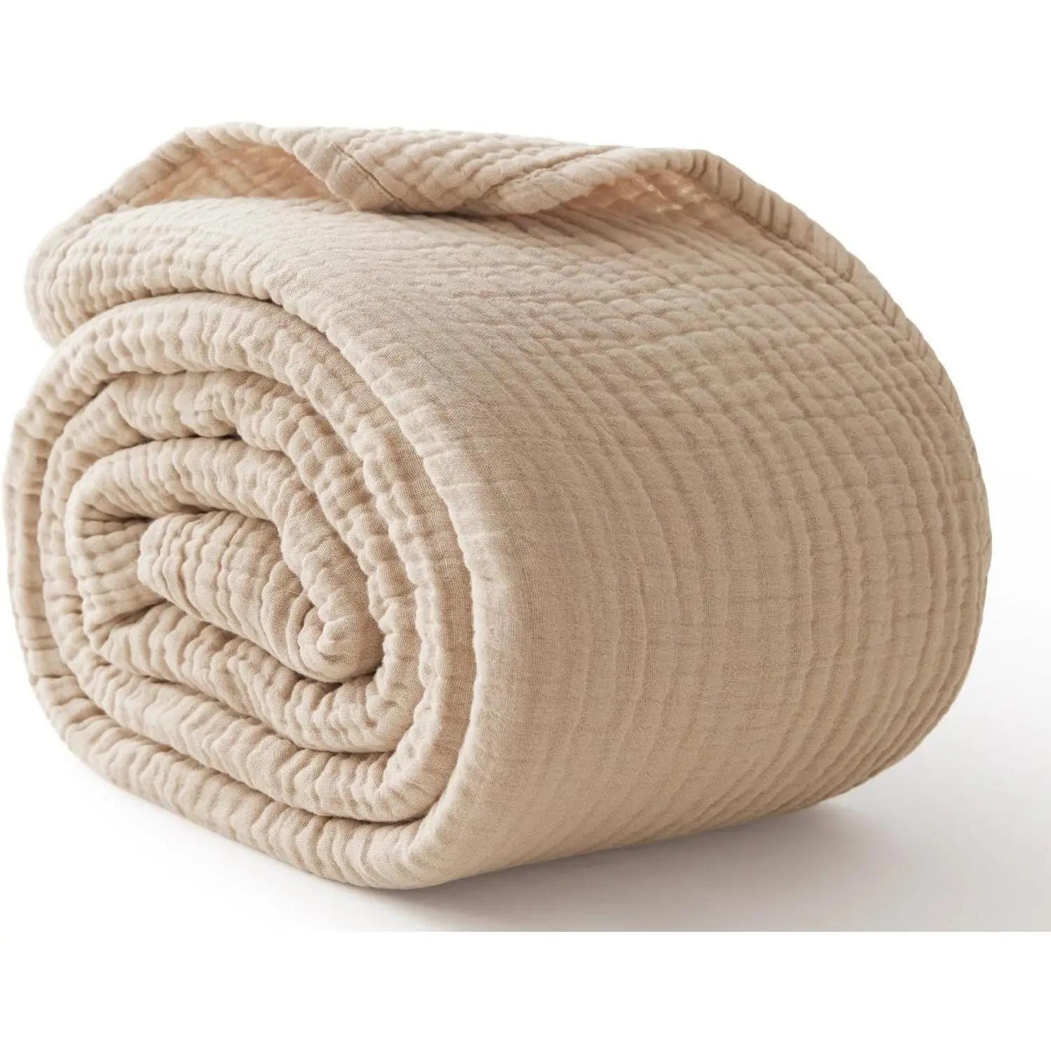 100% Cotton Blanket Large 50"x 70", 6 Layers Muslin Blankets, Cooling and Soft Throw Blanket for Bed and Couch, Breathable Quilt Bedspread, Gauze Bedding for Adults, Oatmeal, Beige Linen