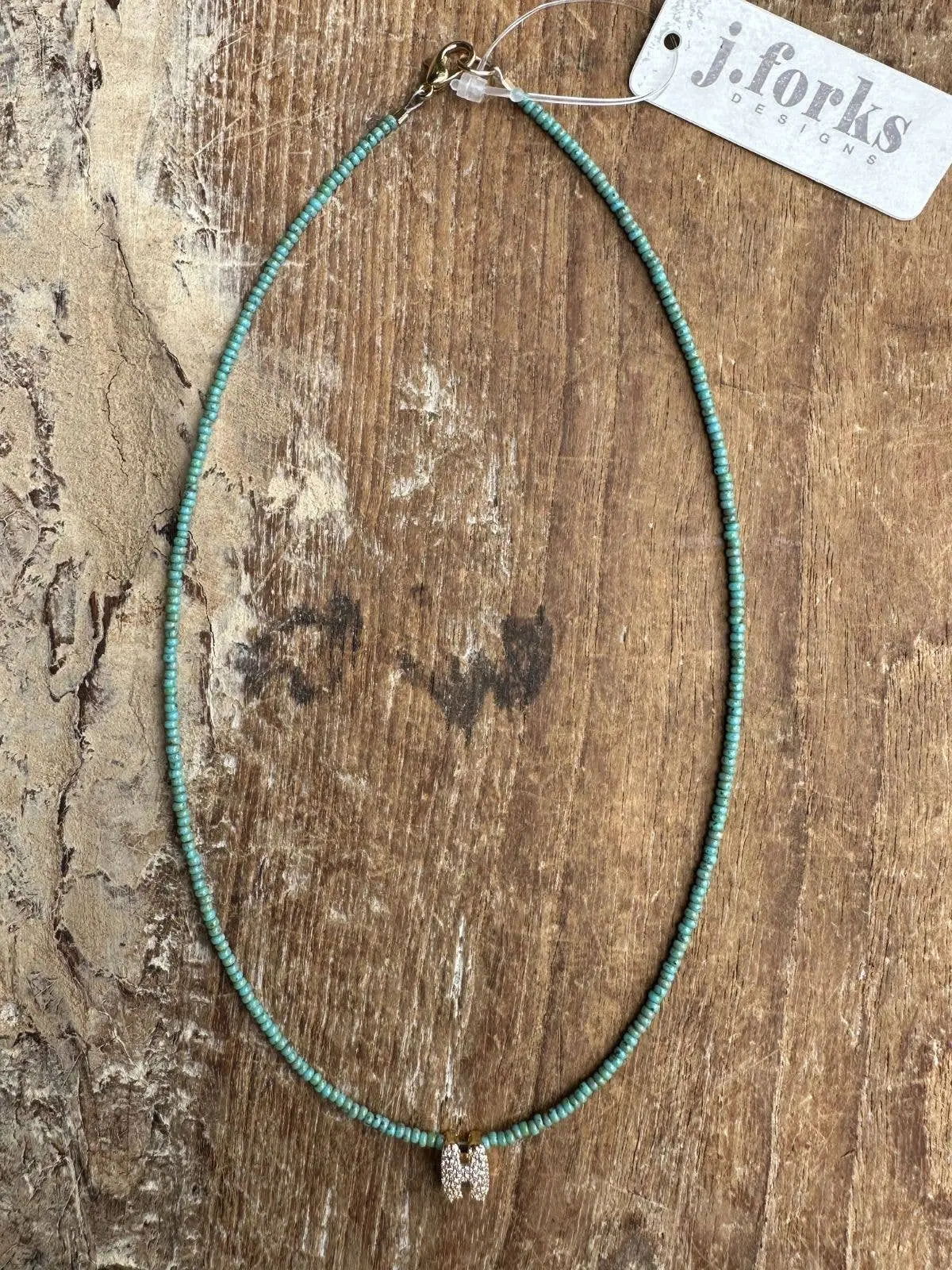 Turquoise Seed Bead & Zirconia Initial Necklace