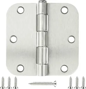 Door Hinge 3 1/2" 18 Pack Rounded Door Hinges Satin/Brushed Nickel 3.5" x 3.5 Inch Hinges for Doors Interior 5/8" Radius Corners Residential  Heavy Duty Steel,Reversible Removable Pin Hinge