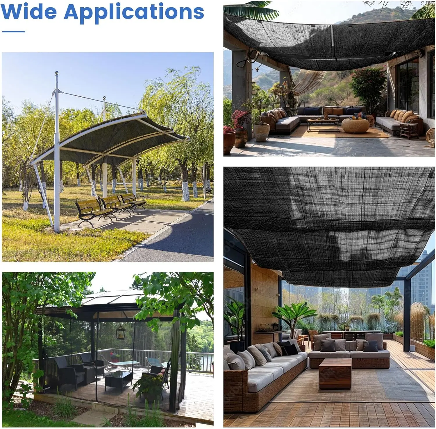 A 10-foot by 13-foot black breathable sunshade net with buttoned edges, suitable for providing all-round shade for farm animals, greenhouses and garden areas.