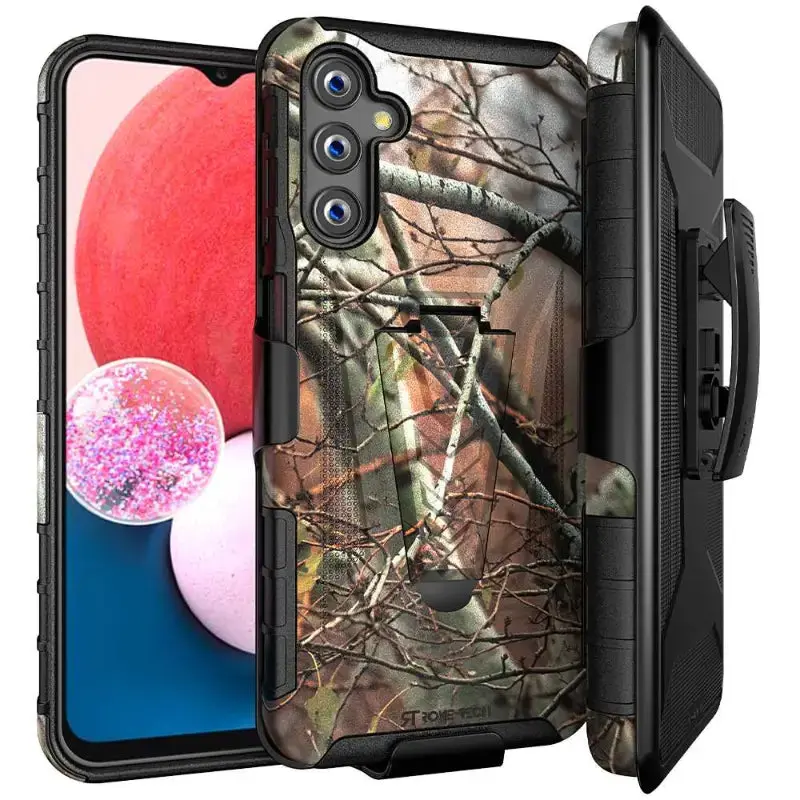 Rome Tech Dual-Layer Holster Case for Samsung Galaxy A14 5G – Rugged 360° Drop Protection, Non-Slip TPU + PC Armor, Foldable Kickstand, Raised Bezel Screen & Camera Protection, 180° Rotating Belt Clip