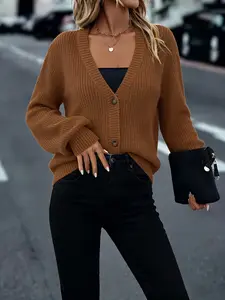 Women's 2026 Trendy Oversized Knit Cardigan - Button Down Lantern Sleeve Slouchy Sweater Casual Streetwear