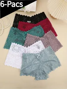 DianaDrape 6-Pack Women's Elastic Lace Solid Color Low-Waist Underwear