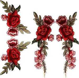 4 Pieces Embroidery Rose Flower Lace Fabric Ribbon Sew On Patch Collar Bust Dress Bag Applique