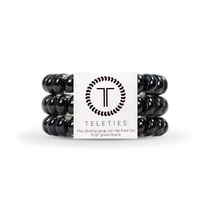 TELETIES - Jet Black - Large Hair Ties - Pack of Three - Strong Grip - No Rip Scrunchie Elastics