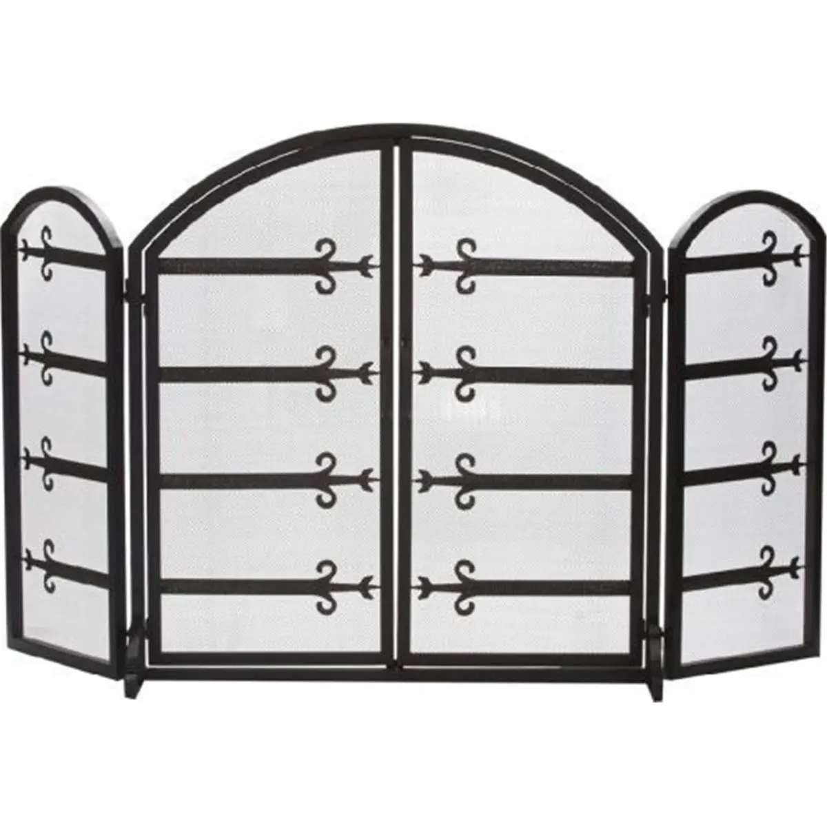 Dagan S148 3 Fold Arched Wrought Iron Screen with Doors, Black & Antique Gold
