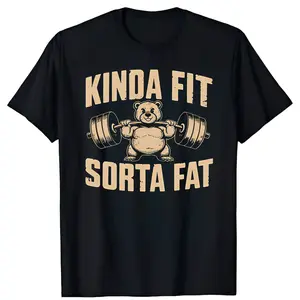 Kinda Fit Sorta Fat Funny Gym T-Shirt, Bear Weightlifting Graphic Tee, Workout Humor Shirt, Body Positivity Fitness Top, Vintage Gym Aesthetic, Unisex Cotton Casual Tee, Gift for Gym Lovers Men Women