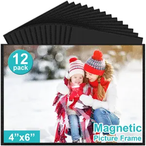 12 Pack Magnetic Picture Frame, Magnetic Frame with Black Border, Magnetic Photo Frames for Refrigerator 4x6” Reusable, Refrigerator Magnets for Pictures Display Frame