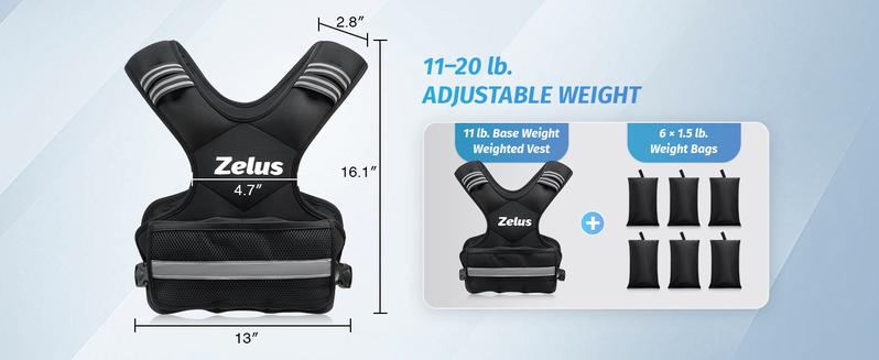 【Holiday Haul】ZELUS Weighted Vests, 4-10lbs/11-20lbs/20-32lbs Adjustable Workout Weighted Vest with 6 Ironsand Weights for Men&Women: Motivational Walking, Running,Rucking,Strength Training
