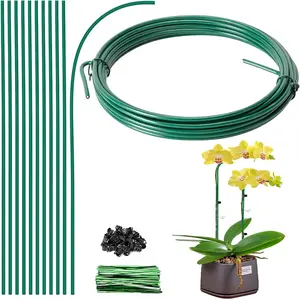 Ft Cuttable Bendable Plant Stakes Roll, Plant Support Orchid Stakes, Garden Bendable Single Stem Plant Sticks with 800 Twist Ties & 50 Clips