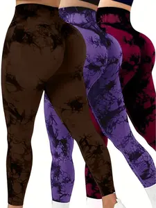 3 Pack Tie Dye Print High Waisted Workout Leggings for Women, Scrunch Rear Lifting High Waist Tummy Control Yoga Athletic Pants