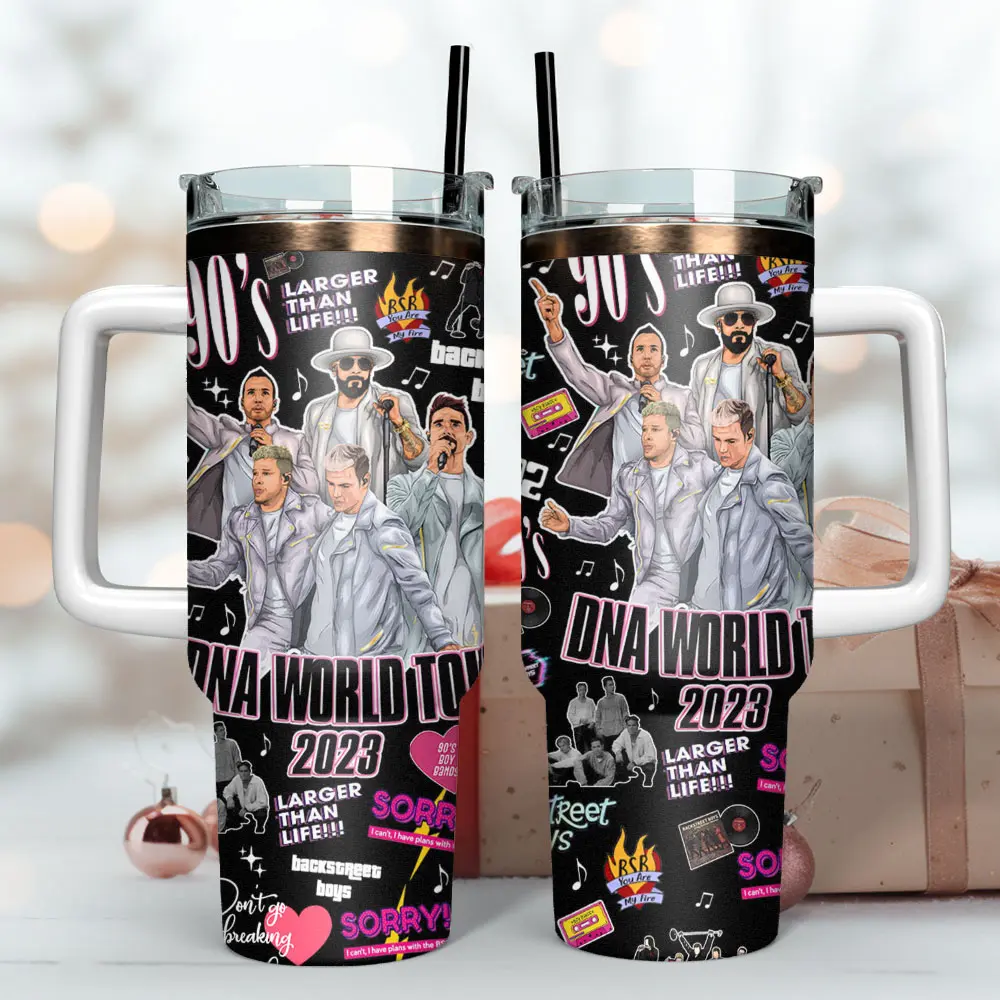 Backstreet Boys DNA World Tour 2023 40oz Tumbler with Handle & Straw, Larger Than Life Boy Band Insulated Cup, 90s Pop Music Travel Mug, BSB Fan Gift for Music Lovers