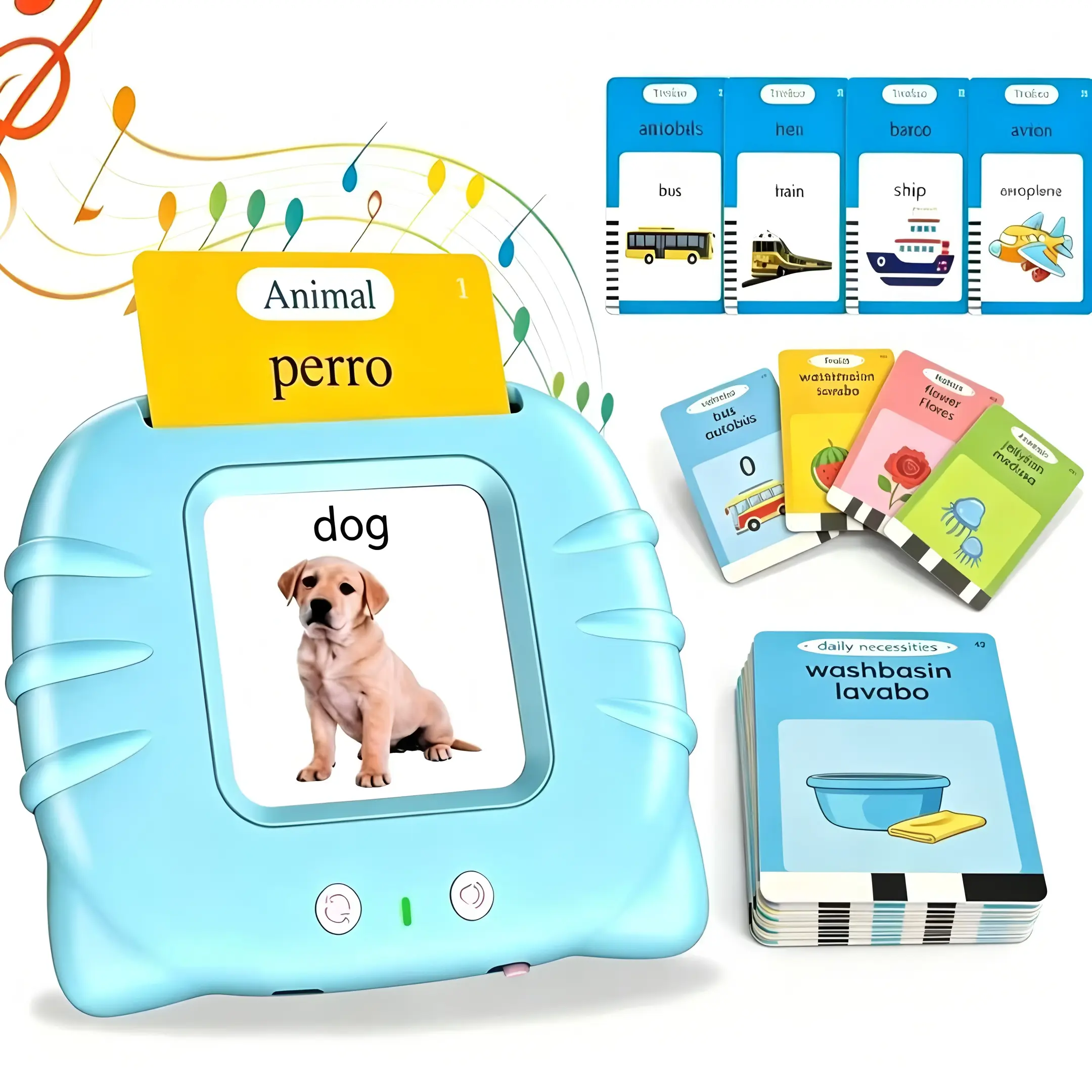 KIDGENIUS Bilingual Musical Talking Flash Cards - 224 English-Spanish Words, Screen-Free Preschool Learning Tool, Sound Flashcards for Bilingual Kids Toddlers Ages 2-8