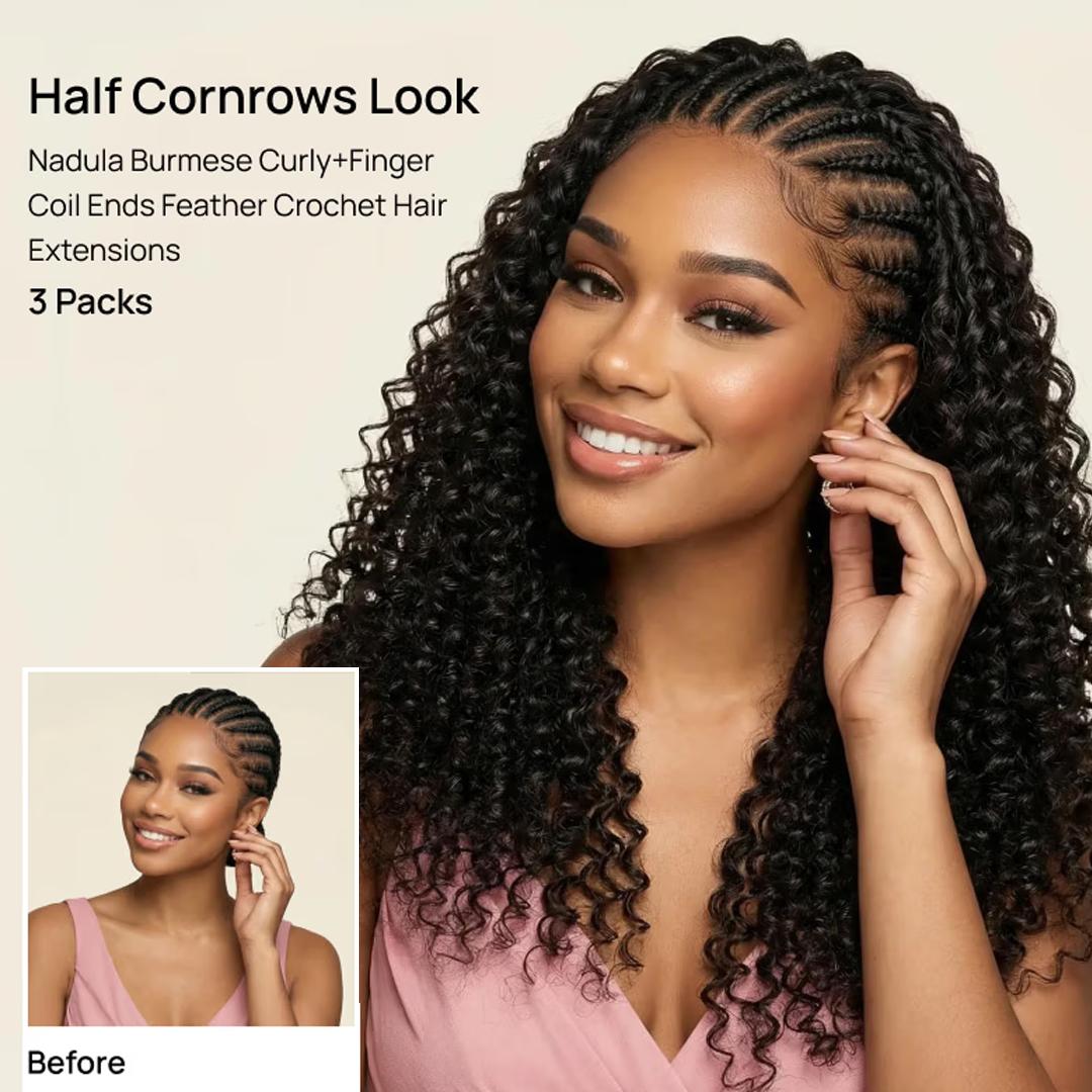 UNice Feather Crochet Hair Black Burmese Curly with Finger Coil Ends Human Hair Extension Invisible Knots Micro Ring Loop Hook & Slay #SpotlightDay#Summervibes