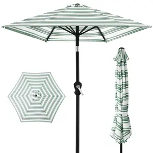 Best Choice Products 10ft Outdoor Steel Striped Market Patio Umbrella w/ Crank, Tilt Push Button, 6 Ribs