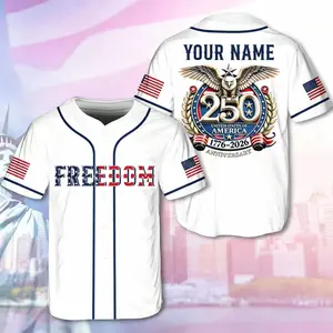 2026 Trendy Retro American Style Baseball Uniform, Men V Neck 3D Digital Print Statue of Liberty Casual Sports Jersey