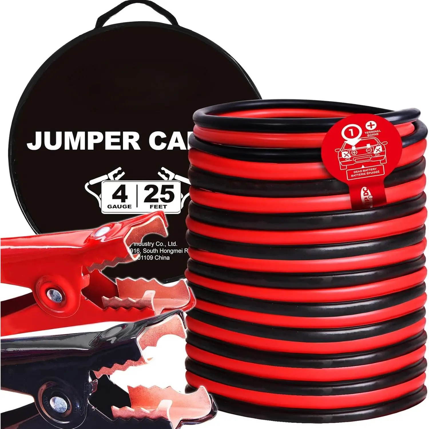4 Gauge 25 Feet Jumper Cables with Carry Bag for SUV and Trucks Battery Automotive Booster Cables for Starting Dead or Weak Batteries (TDP0425)