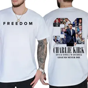 Charlie Kirk American Freedom 2 sided T-Shirt –Unisex Heavy Cotton Tee, Casual Streetwear Top, Made in USA, for Men & Women 100% Cotton, All Colors, Sizes S-4XL