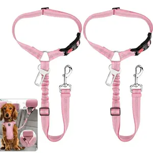2-Pack Pet Dog & Cat Seat Belts for Cars, Adjustable Safety Leash/Harness Compatible with Vehicle Headrests