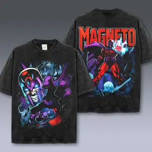 Magneto Xmen Supervillain MCU Comic Double Printed Oversize Lightweight Acid Washed Tee, Character Comics TV Series Graphic Design Unisex Top Cotton Streetwear T-Shirt Clothes Menswear