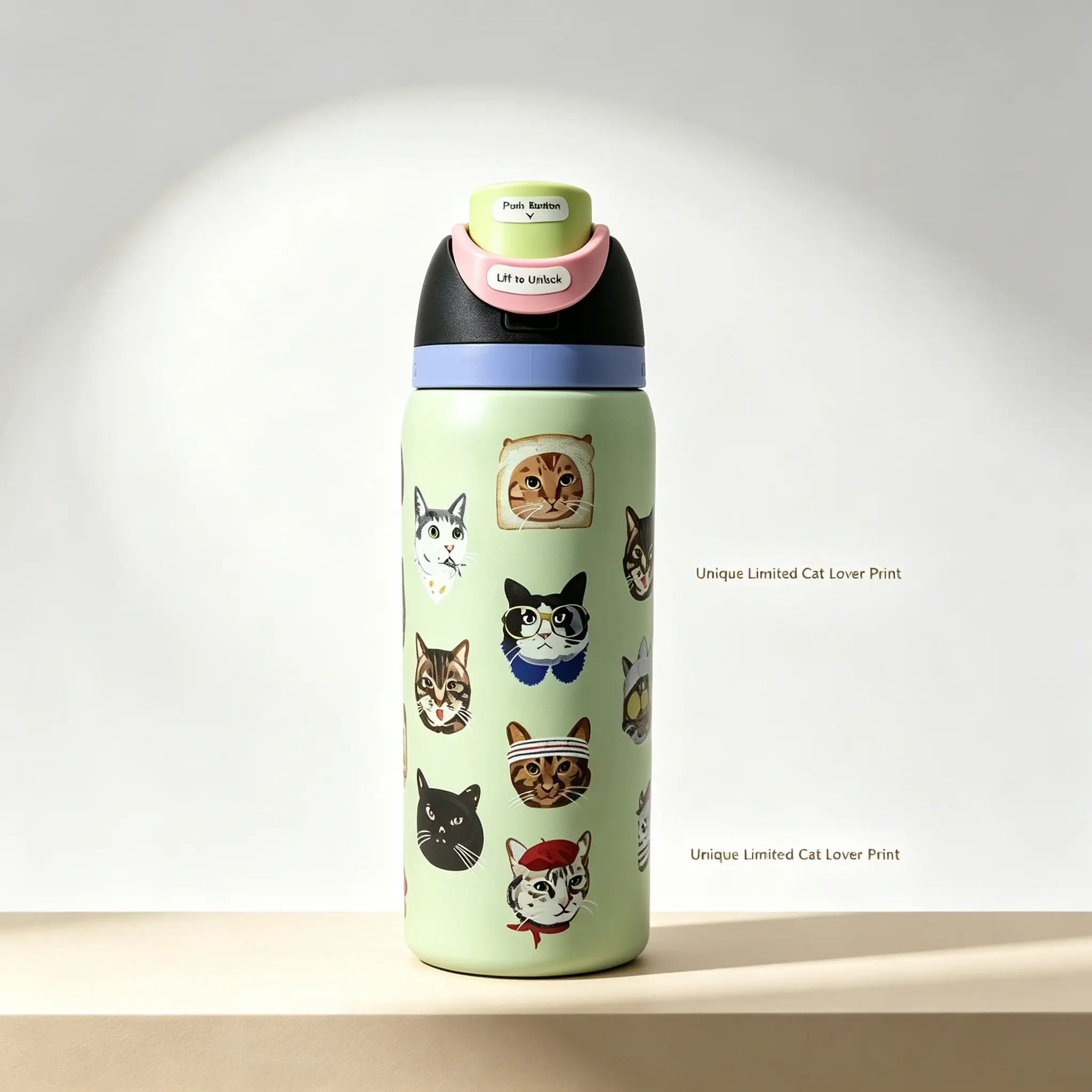 Owala 32oz Cat Lover Print Insulated Stainless Steel Tumbler - Portable Leak-Proof Freesip Lid, BPA-Free Double Wall Vacuum Flask, Car Cup Holder Friendly, Keeps Ice Cold 24H, Insulated Vacuum Flasks