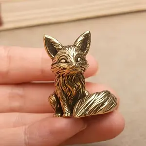 Copper-Plated Alloy Fox Figurine - Mini Creative Fox Desk Decor for Study & Office, Perfect as Tea Pet & Handheld Fidget Toy, Cute Fox-Shaped Small Copperware Ornament