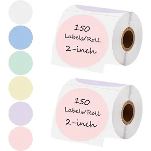 2 Inch Colorful Round Thermal Label,6 Macaron Colors Circle Thermal Sticker Labels,DIY Logo Design&Thank You Cards for Business and  Use,Perforated Thermal Printer Label,150/roll(2 rolls)