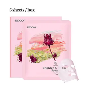 BEDOOK Brighten & Soothe Facial Mask, 5 sheets/box | Redness Relief, Hydrating Calming Mask for Sensitive Skin, Hibiscus Extract, Gentle Moisturizing Sheet Mask