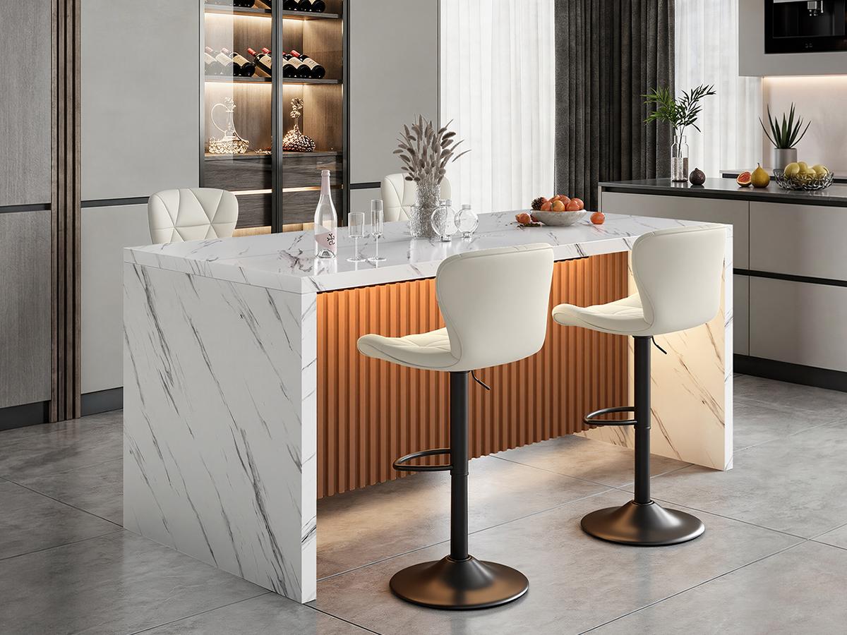 67" Kitchen Island Table with Faux Marble Top, Counter Height Dining Table for Kitchen, Modern Island Table with Fluted Base,