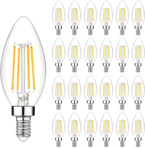 24-Pack Dimmable E12 LED Candelabra Bulbs 40Watt Equivalent, 2700K Warm White, 450Lumens, 4W B11 Vintage Chandelier Light Bulbs, LED Filament Clear Glass Candle Lamp for Ceiling Fan Home Decor