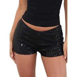 Women's low waisted summer shorts - elastic waistband with sequins, sexy streetwear club vacation hot pantsRAIMENTRY