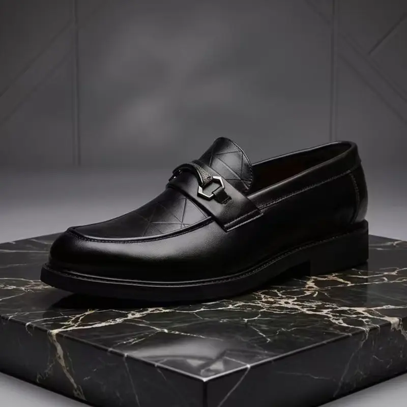 Men's Business Casual Slip-On Loafers, Black Quilted Horsebit Decor Dress Shoes, Comfortable Non-Slip Penny Loafers with Round Toe, Lightweight Breathable PU Leather Formal Footwear for Office Work, Business and Events