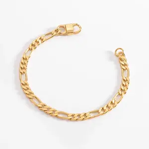 Nice & Bella 18K Gold Plated Figaro Link Bracelet, 925099, 18cm Classic Polished Finish, Rich Luster, for Everyday Wear