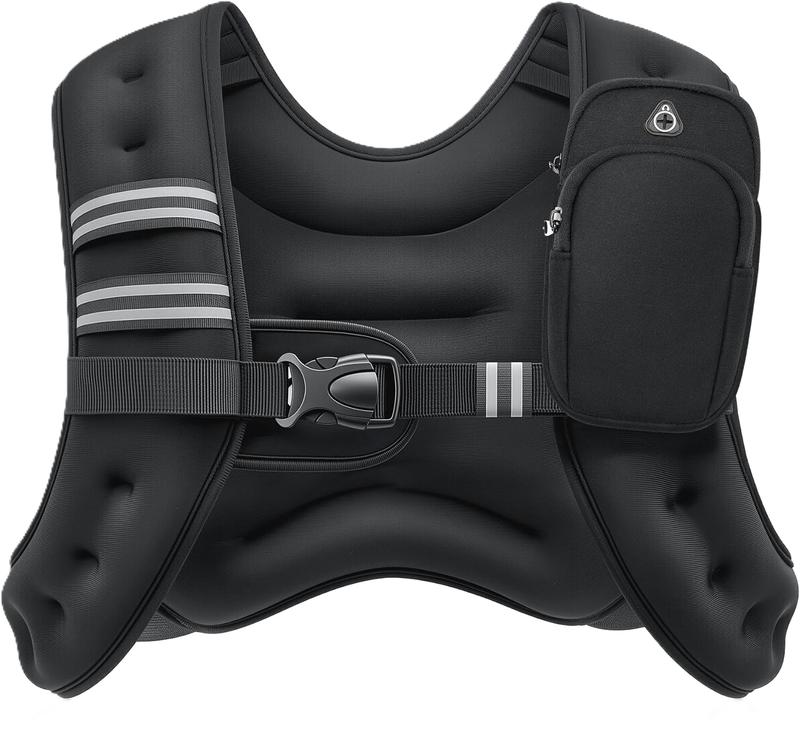 【Holiday Haul】Tik Weighted Vest, 6lbs/8lbs/12lbs/16lbs/20lbs/25lbs/30lbs Weight Vest with Detachable Phone Pouch, Rucking Vest for Women, Men, Walking, Training, Running Glute Workout Equipment Sweat Fitness Belt