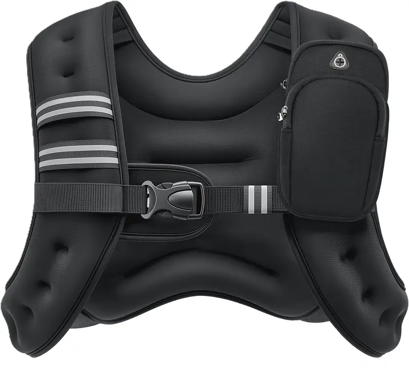 【Holiday Haul】Tik Weighted Vest, 6lbs/8lbs/12lbs/16lbs/20lbs/25lbs/30lbs Weight Vest with Detachable Phone Pouch, Rucking Vest for Women, Men, Walking, Training, Running Glute Workout Equipment Sweat Fitness Belt