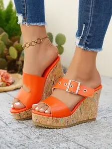Summer New Fish Mouth Wedge Sandals, Large Size Thick Sole Roman Shoes, Adjustable Buckle, Casual Style for Women, Fashionable Comfort, Buckle Wedges