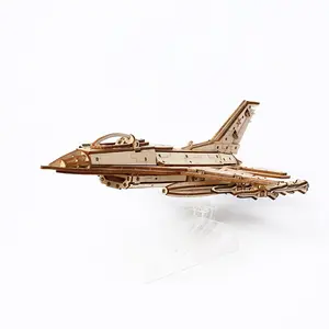 New Fighter Jet Wooden 3D Puzzle Toy for Kids, Realistic Airplane Model, Desktop Decoration, Educational Building Set