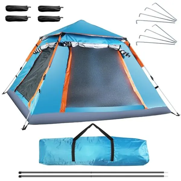 4-5 Person Fold Out Camping Tent, Outdoor Waterproof Foldable Tent with 2 Mosquito Net Windows, Carrying Bag for Hiking, Climbing, Fold Out Tent
