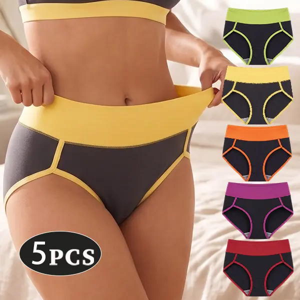 5 Pack Women  Cotton High Waist Full Coverage Panties, Tummy Control Butt Lifting Soft Breathable Healthy Daily Wear Bikini Briefs