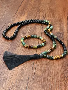 Natural Stone Beaded Necklace & Bracelet, Vintage Style Long Necklace & Bracelet, Fashion Jewelry Accessories for Women & Men