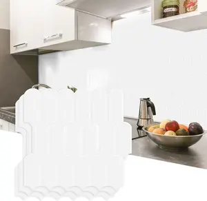 Upgraded Thicker Design Peel and Stick Backsplash , 10-Sheet Pure White with White Grout Self Adhesive Vinyl Wall s, Stick on Backsplash for Kitchen, Bathroom,RV