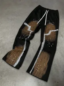 Abstract Lightning Rhinestone Flared Sweatpants | Streetwear Casual Drawstring Track Pants