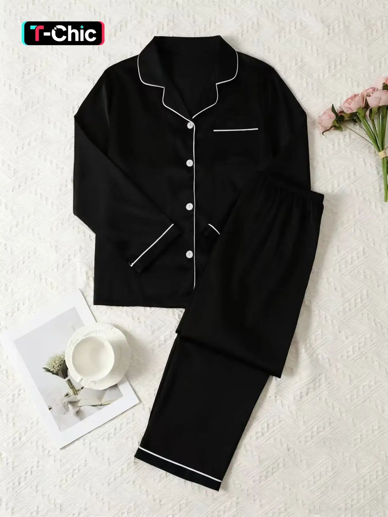 Comfortable Valentine's Satin Sleepwear Set, Loungewear, Homewear, Pajama, Pjs, Soft Long Sleeve Button Up Top, Elastic Waist Pants, Casual Wear for Women, Fit